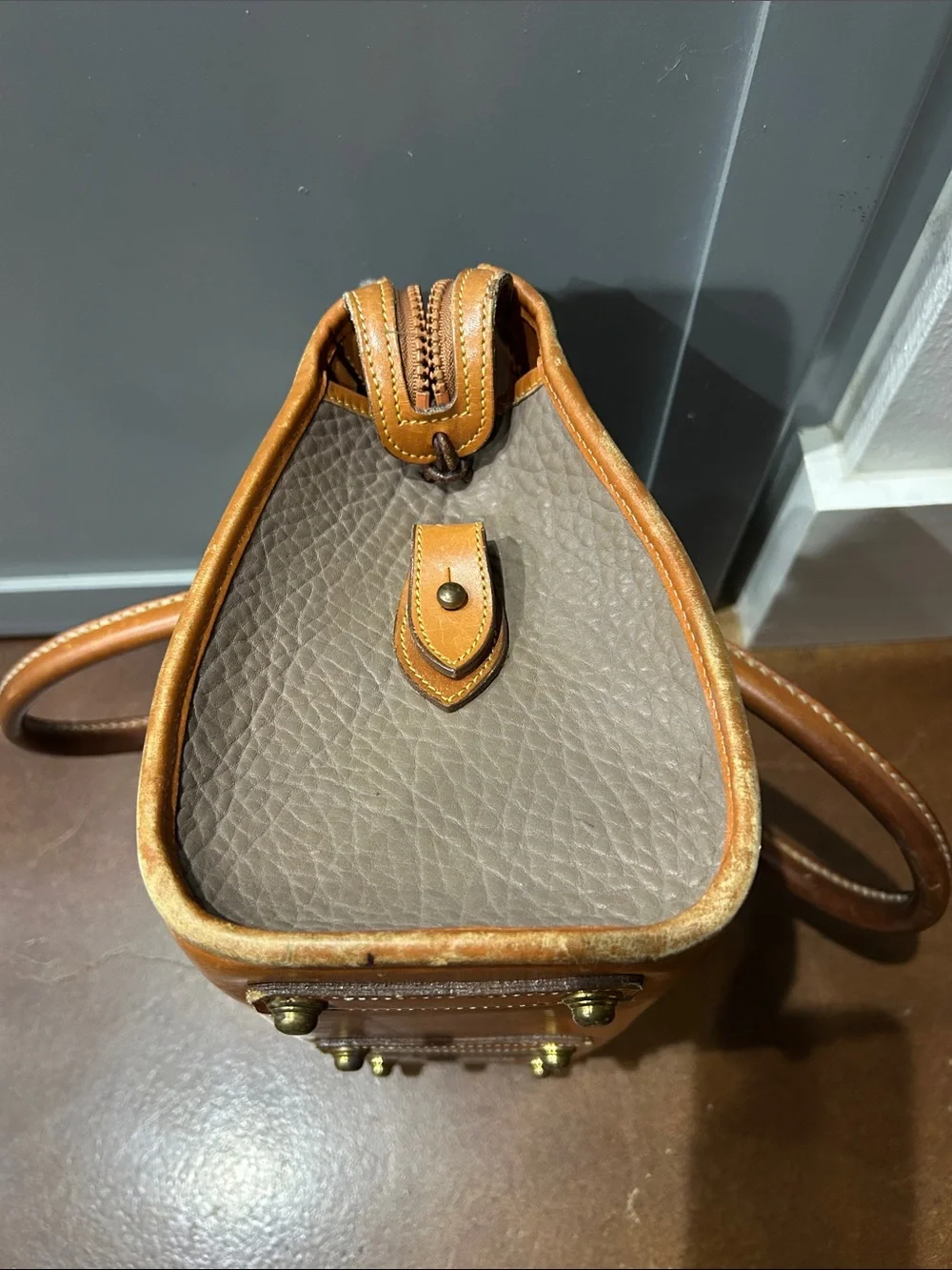 Dooney & Bourke Vintage Taupe and Tan Leather Satchel